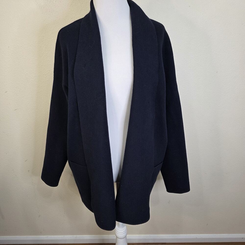 Hugo Boss Women's Navy Blue Wool Blend Open Front Cardigan Sweater Size Medium